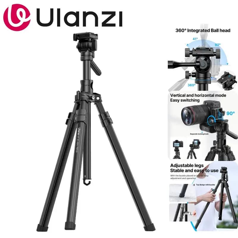 Ulanzi MT-65 Bluetooth/Wireless Remote Control Tripod 176cm Extended Height Overhead Shooting For Camera Phone Vlog Live Stream