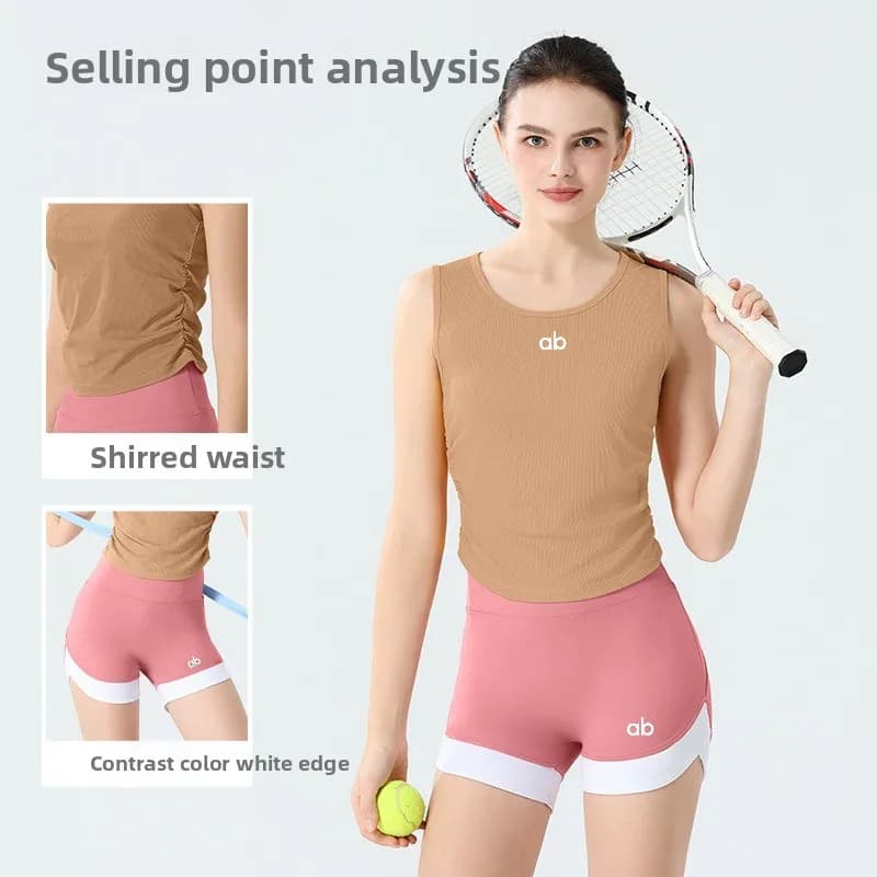 Women Ribbed Quick Dry Yoga Two Pieces Set Loose Cropped Tank Shorts Plus Size Summer Cycling Fitness Sportswear