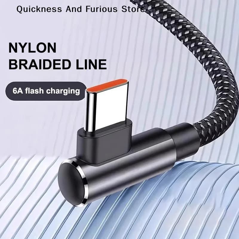【TO】90 Degree Elbow 6A USB C Fast Charge Cable For Huawei Redmi Nylon Braided Type C Cable 1/2m Universal