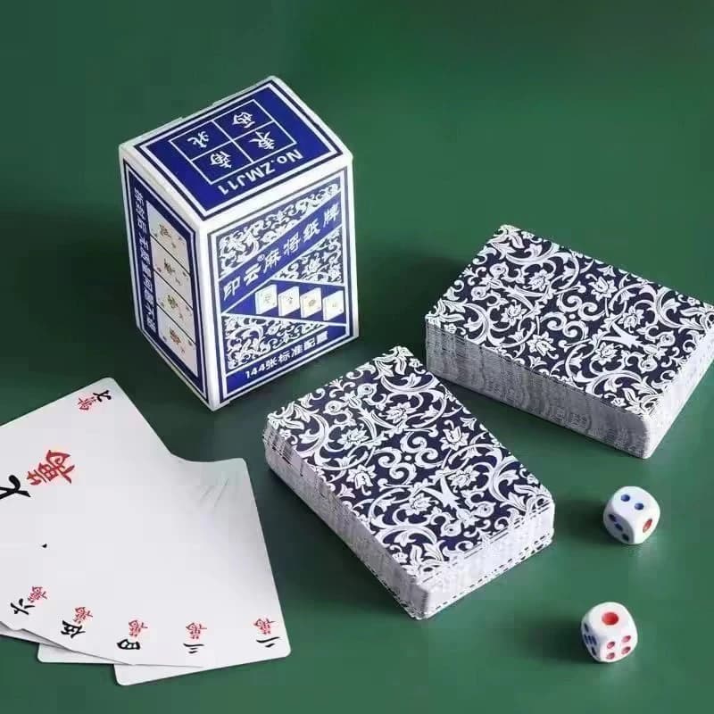 144pcs Chinese Style Mahjong Card Game Set with 2 Dice, Portable Travel Tile Poker for 4 Players, Family Party Entertainment