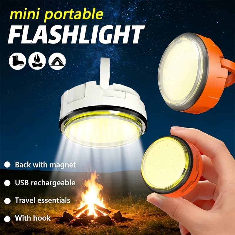 Mini lanterna portatile COB ricaricabile Proiettore super luminoso per esterni 3 modalità di illuminazione di emergenza Lampada da lavoro con magnete posteriore