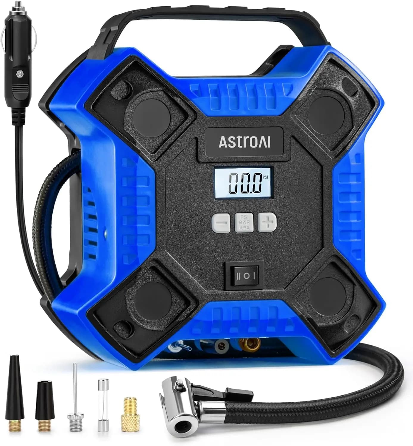 Gonfiatore portatile per pneumatici con compressore d'aria, pompa metallica 12V DC 160PSI con luce LED per auto, biciclette, motocicli