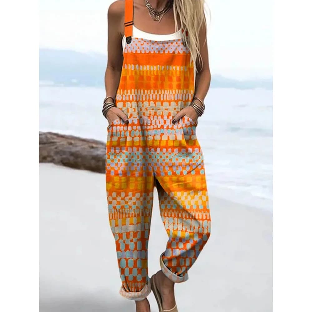 Salopette da donna con blocchi di colore e righe, tuta con cinturino regolabile per vacanze al mare e estive, pantaloni a righe casual leggeri