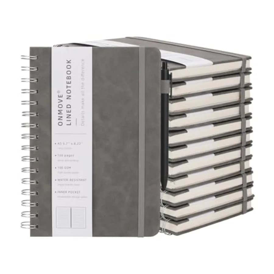 Spiral Notebooks Journal for Women Men 12 Pack Bulk Leather Hardcover with Pen Holder A5 160 Pages 100 GSM Thick Paper for Work
