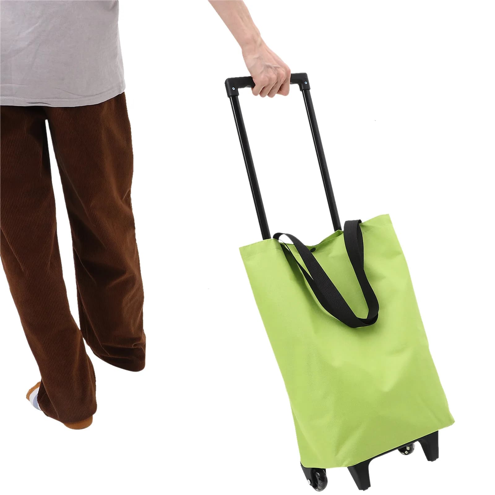 Borsa Trolley per la Spesa Leggera Pieghevole Portatile con Manico Estraibile e Ruote per Alimenti, Viaggi e Bucato