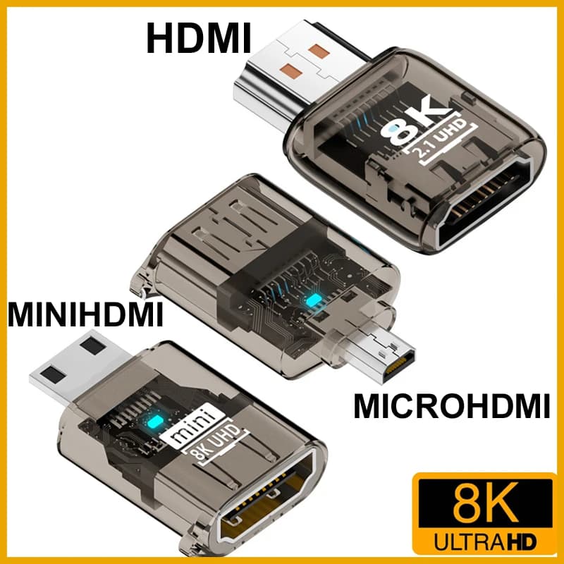 Adattatore HDMI 2.1 da MicroHDMI/MiniHDMI a HDMI, 8K@60Hz, Cavo Convertitore Maschio-Femmina HDR 48Gbps 4K@120Hz per Monitor, HDTV e Proiettori