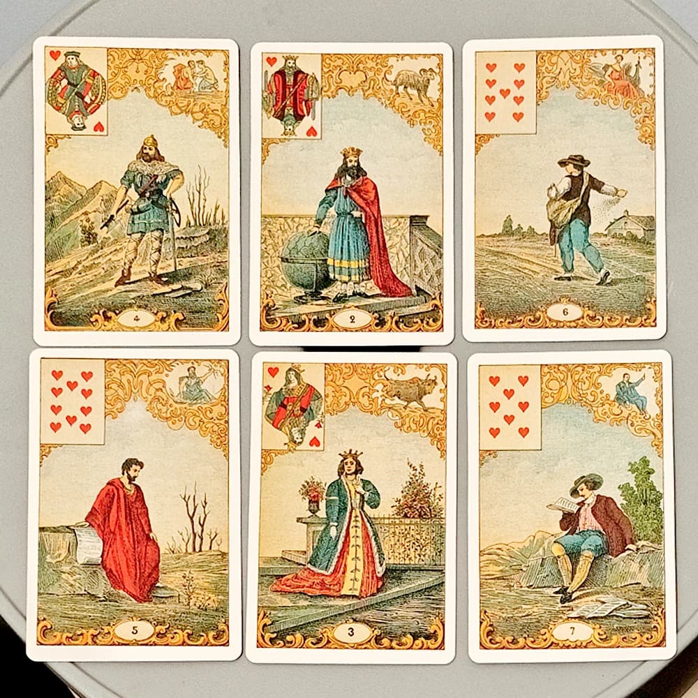 Carte Tradizionali di Cartomanzia 9*6cm, Carte Vintage Antiche per la Predizione del Destino, Mazzo di 32 Carte Oracolo Le Jeu Du Destin Antique