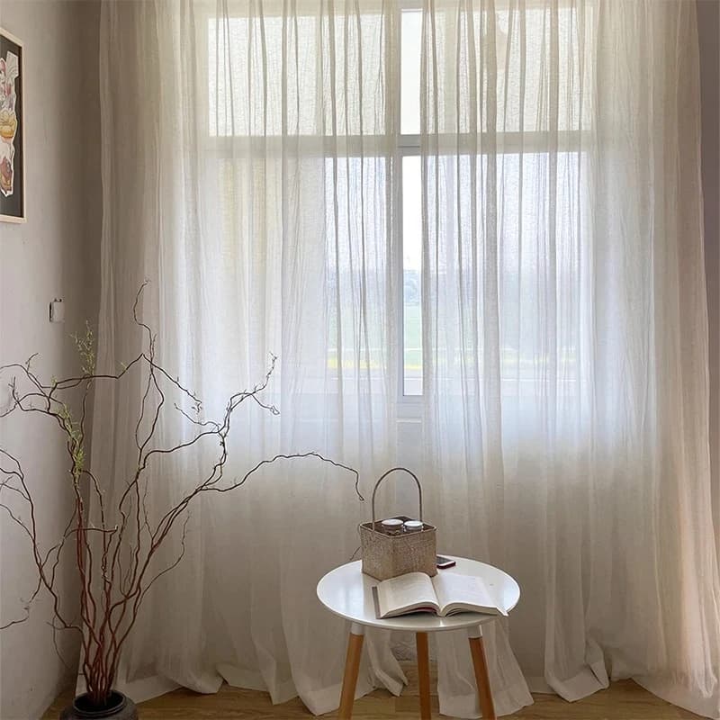 Tende in Garza di Lino e Cotone Stile Giapponese, Pieghettate e Leggermente Traslucide, per Soggiorno e Camera da Letto, Misura Personalizzabile, di Tendenza
