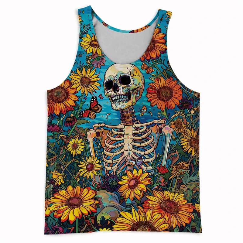 Canotta con motivo teschio di tendenza per uomo Moda estiva senza maniche astratta Gilet stampato in 3D Cool Streetwear Canotte Hip Hop Canotta