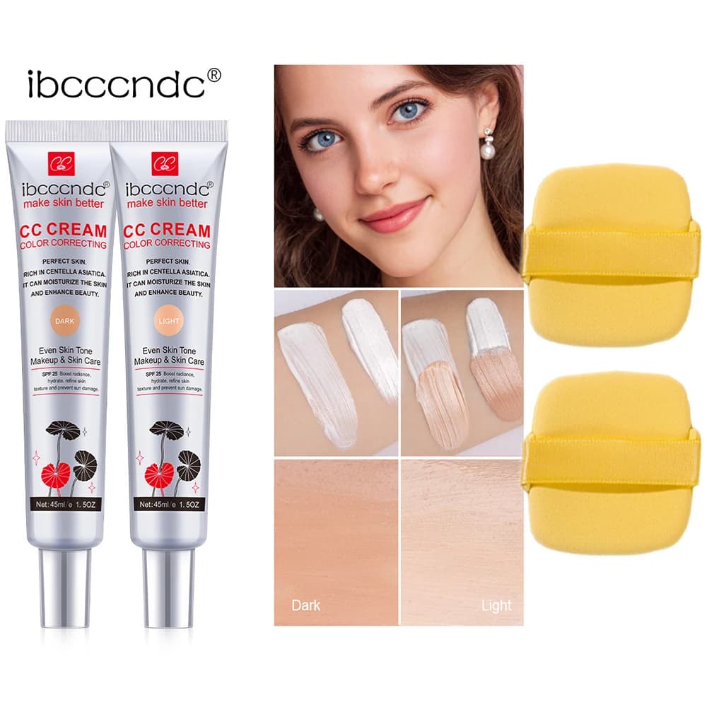 Crema CC Correttiva 45ml & Spugnetta Omaggio, Crema BB Riparatrice alla Centella Asiatica, Correttore, Fondotinta Liquido Sbiancante, Cosmetici