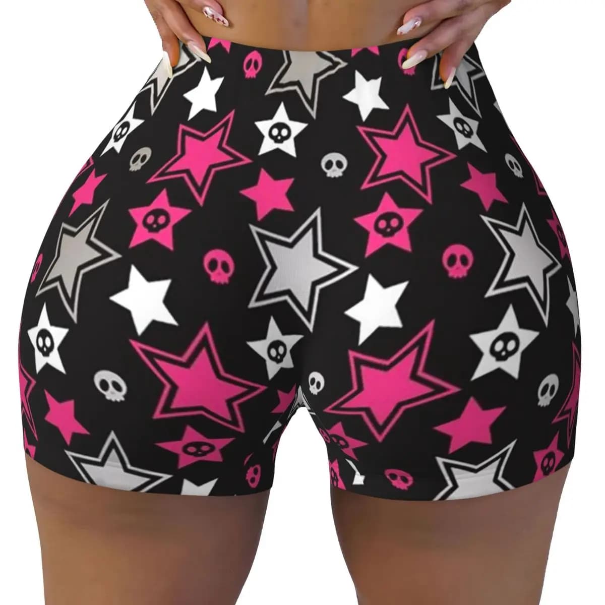 Custom yoga shorts with black and pink emoscene stars Athletic volleyball biker shorts for training in women's gym