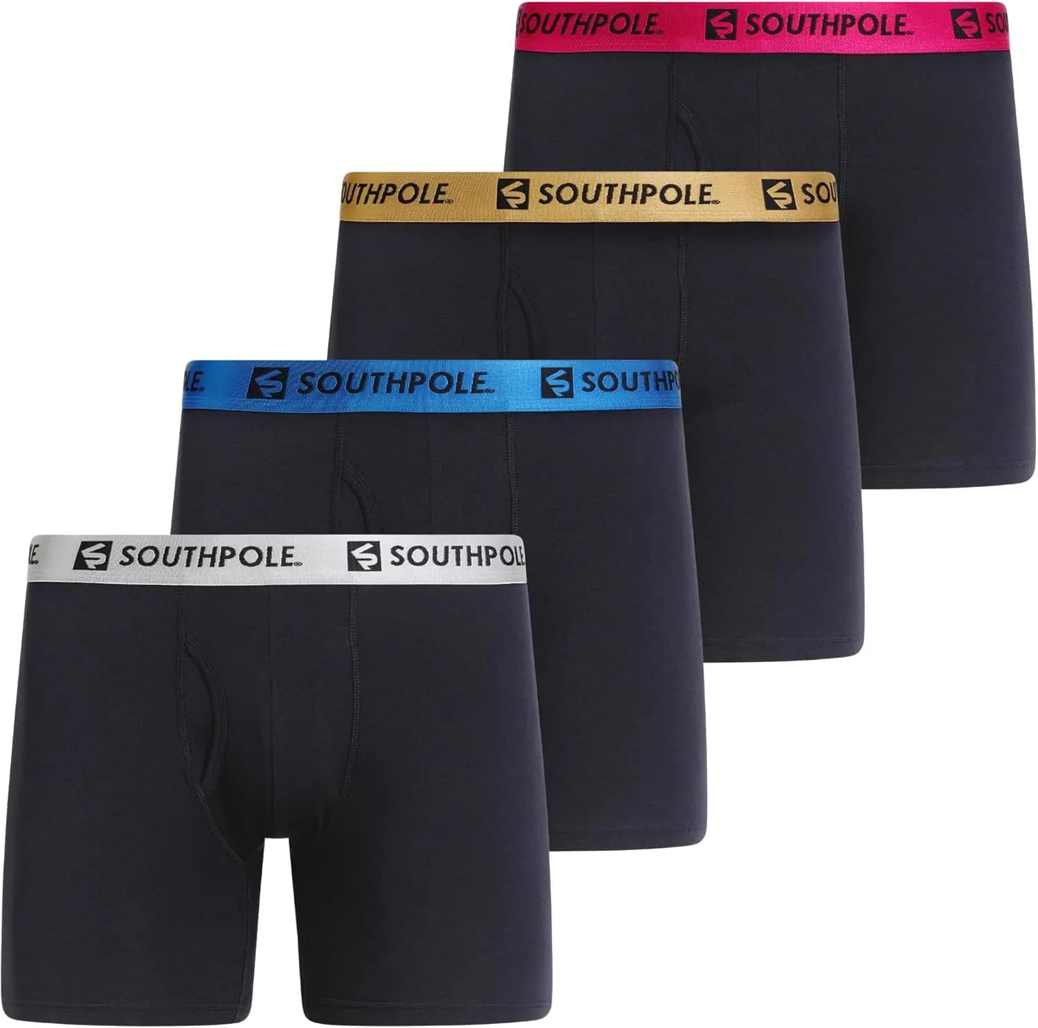 Boxer Elasticizzati in Cotone per Uomo, Confezione da 4 con Lunghezza Interna di 6 Pollici, Tasca Sagomata, Intimo Traspirante e Confortevole