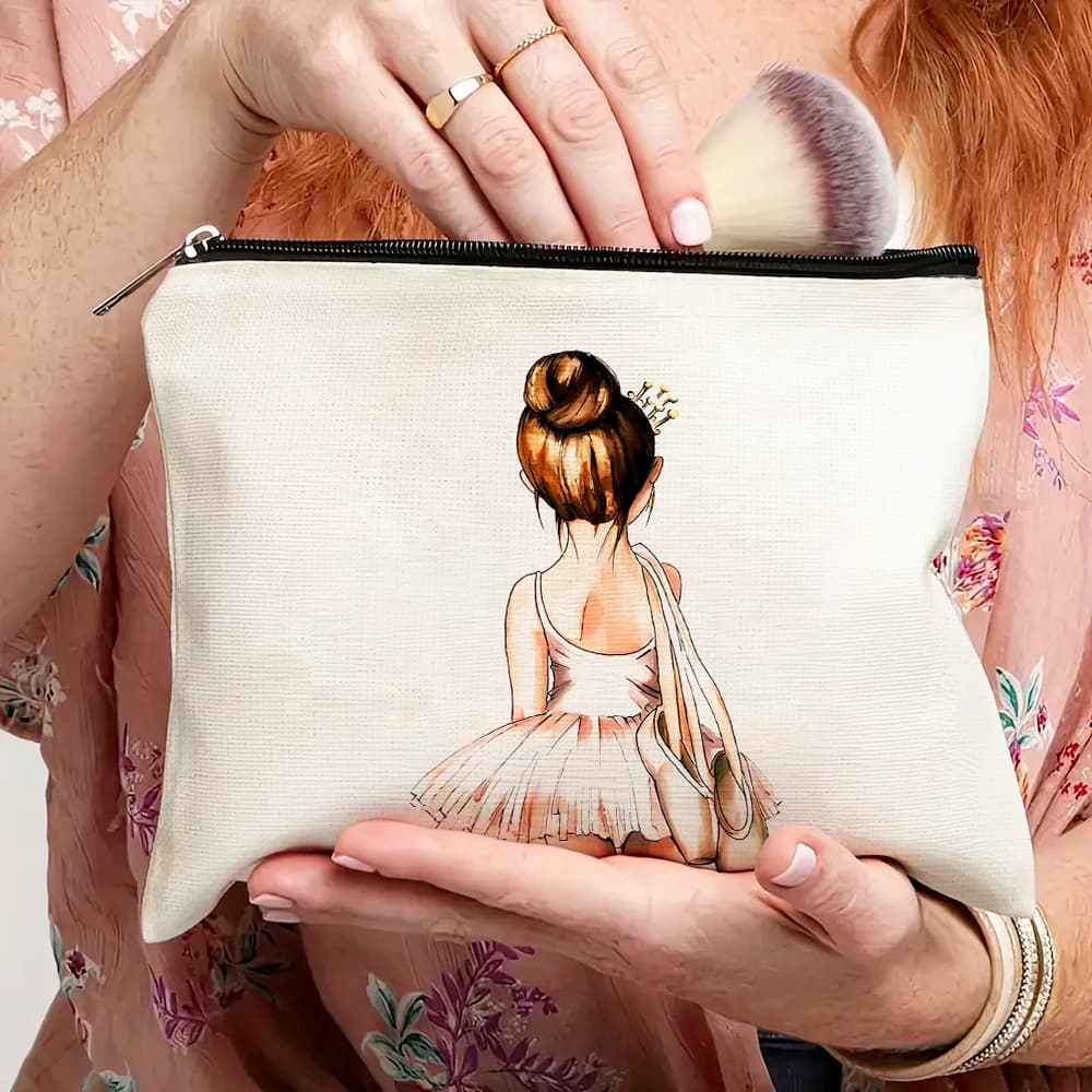 Borsa per il trucco da ballerina per donna, graziosa custodia per cosmetici a forma di ballerina, organizer da viaggio portatile per articoli da toeletta, borsa con cerniera per ragazze, idea regalo