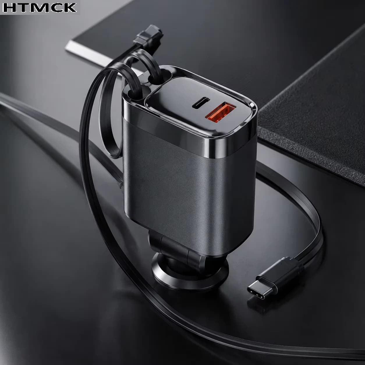 4 In 1 Retractable Car Charger 105W Fast Charging Type‑C Car Cigarette Lighter Adapter For Mobile Phones