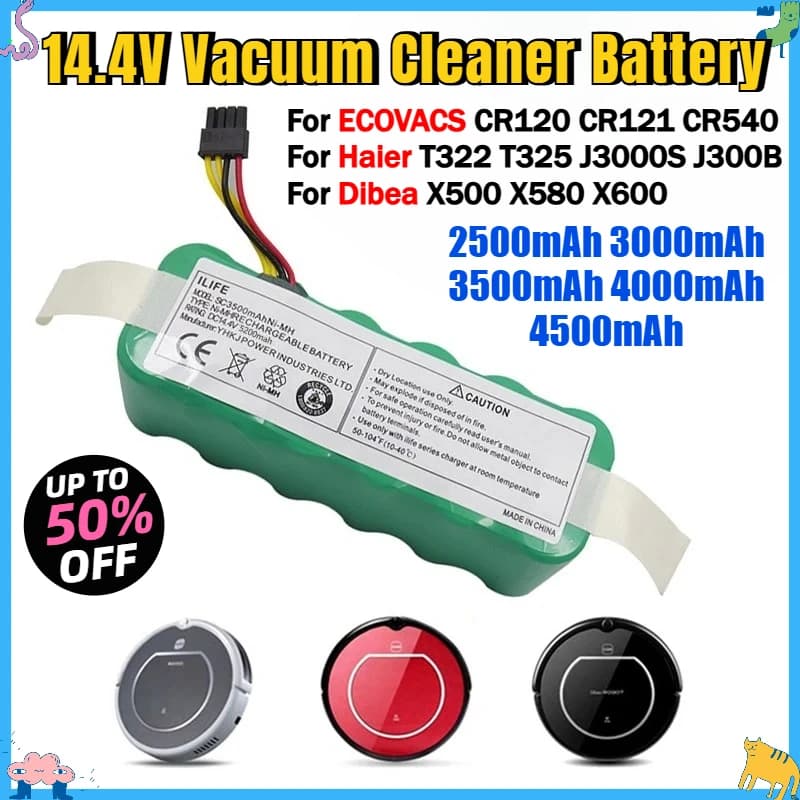 Batteria agli ioni di litio da 14,4 V 4500 mAh per aspirapolvere Dibea X500 X580 X600 Haier T322 T321 T320 J3000S, compatibile con batterie CR120 CR121 CR540