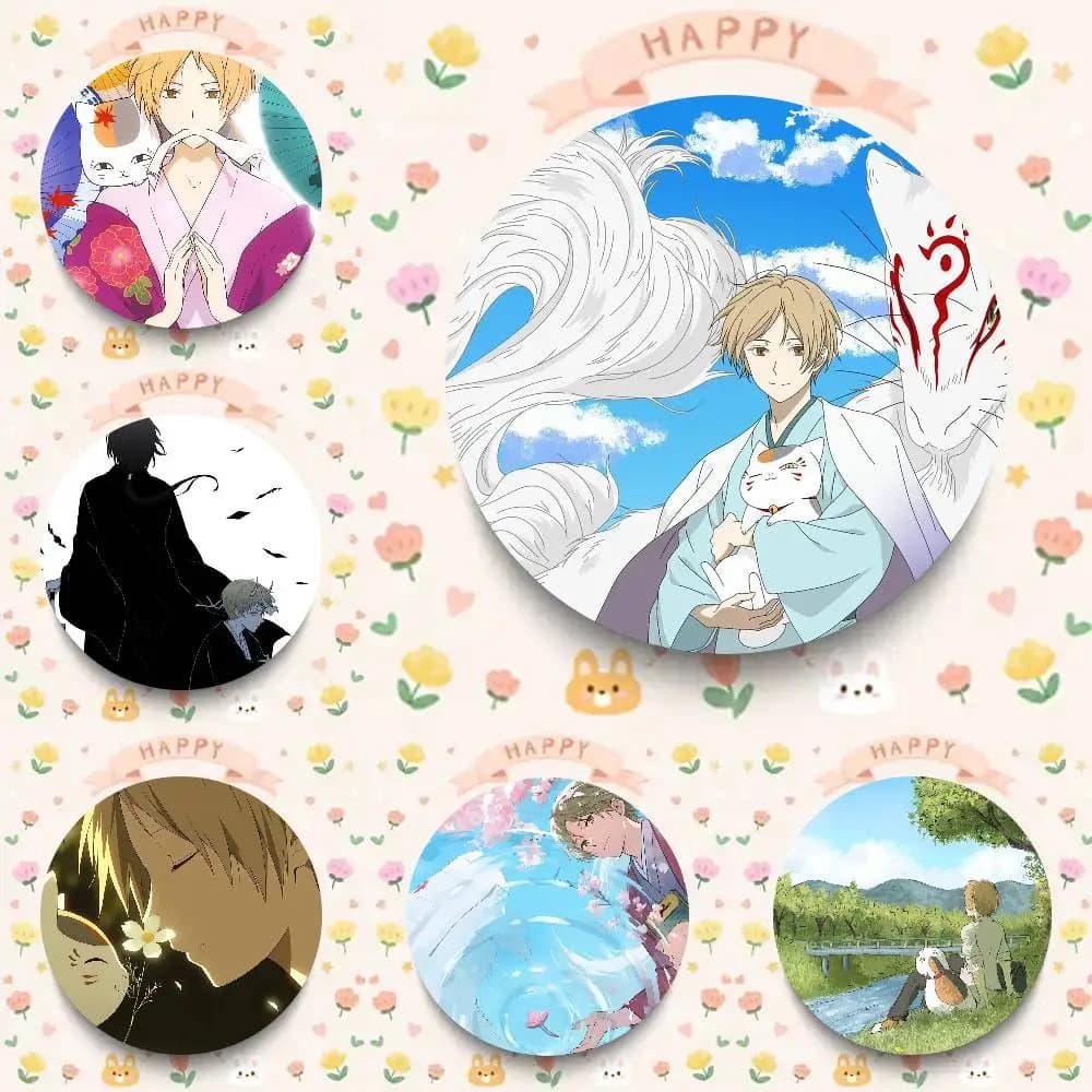 Spille smaltate rotonde in stile cartone animato N-Natsume's Book Of Friends per decorazione zaino e accessori
