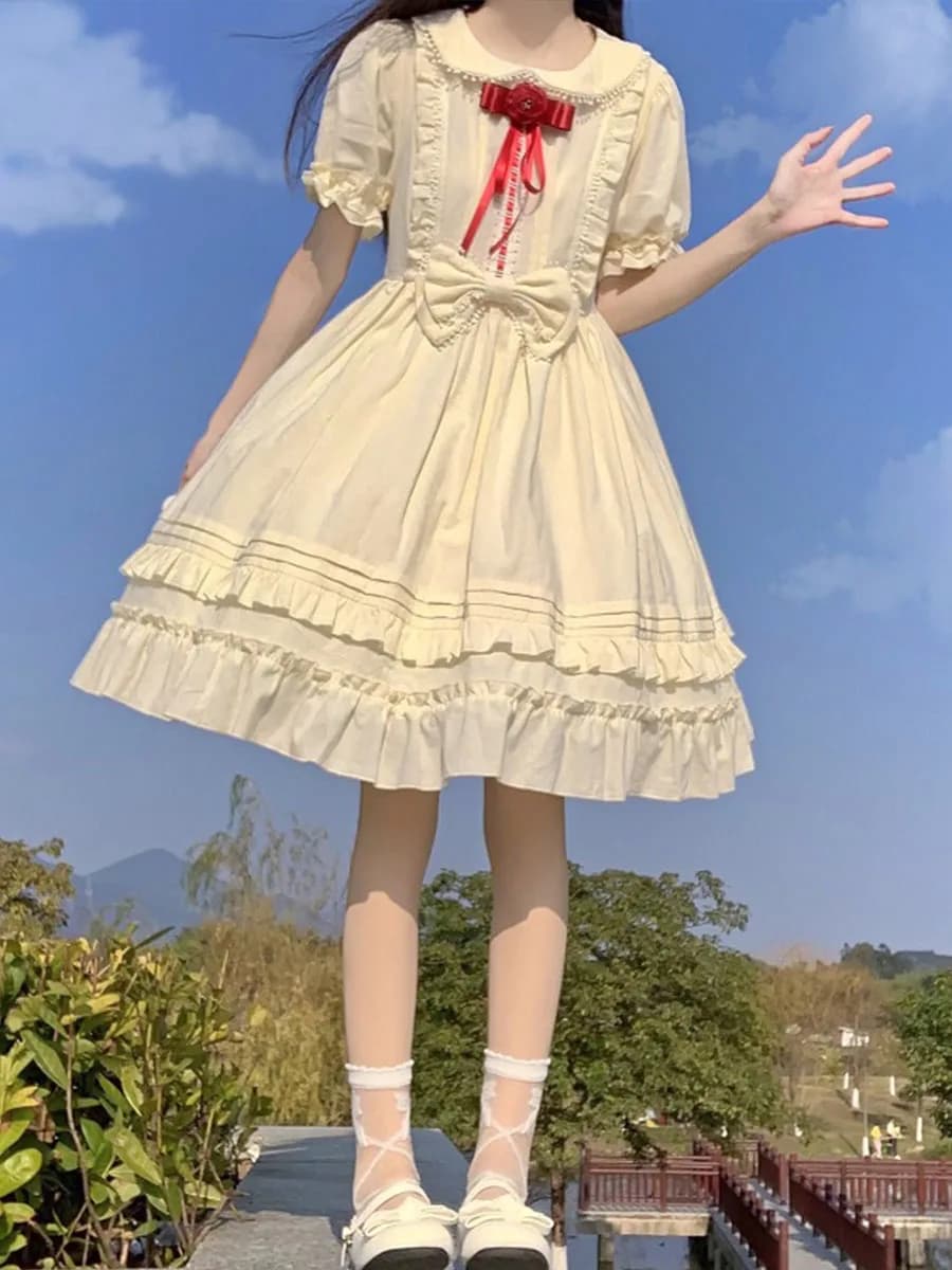 Abito da Principessa Stile Lolita per Studentesse, Effetto Snellente, Nuovo Modello Estivo, Taglie Forti, in Cotone, Casual, a Vita Alta, Gonna a Ballo