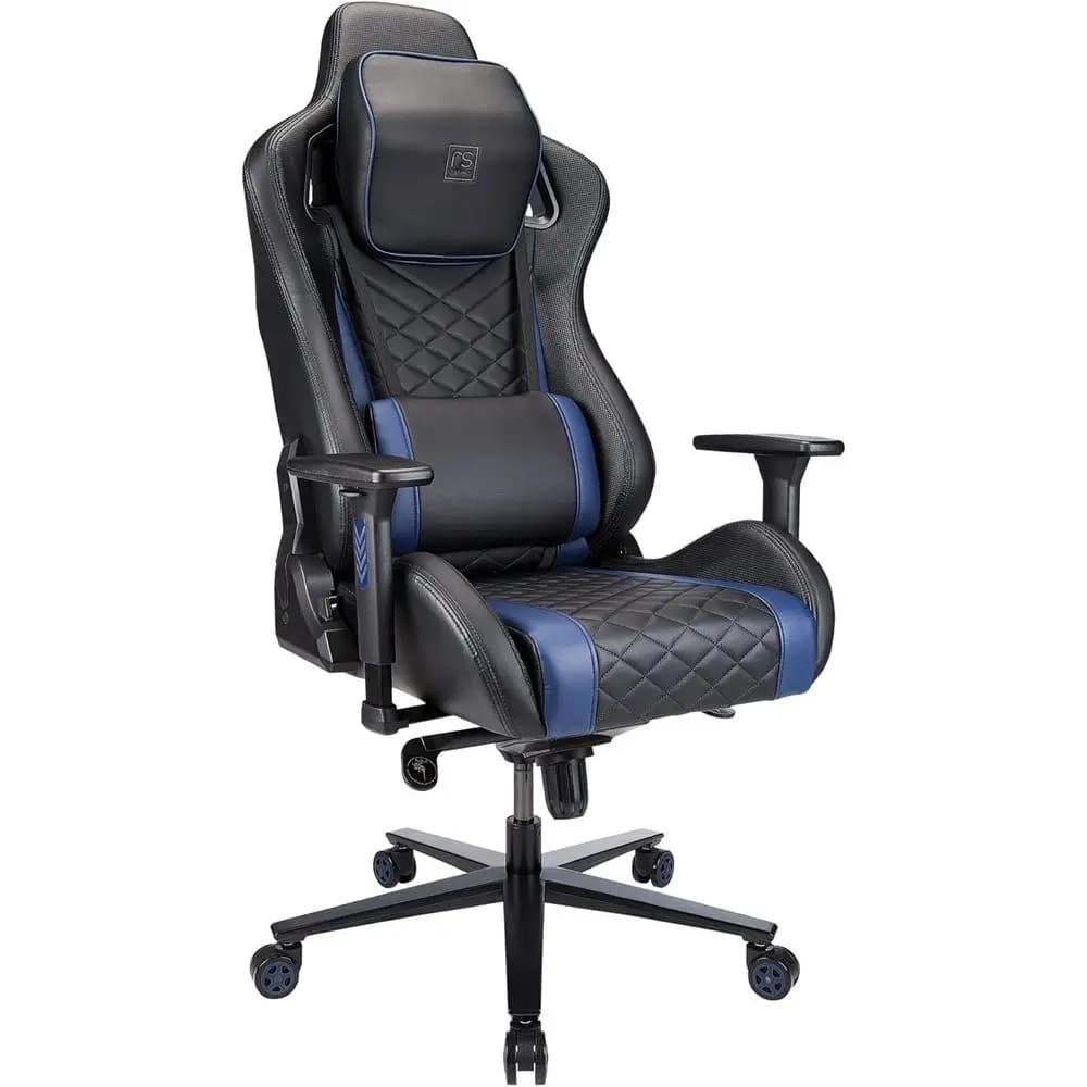 Sedia da Gaming in Pelle Vegana con Schienale Alto, Nero/Blu, Conforme BIMA