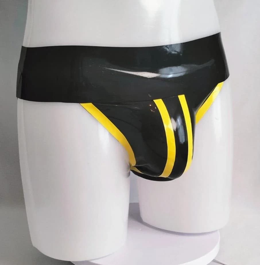 Main Color Black With Contrast Trims Latex Men's Sexy Briefs Latex Rubber Rubber Male Jockstrap Underpants Halloween Cosplay