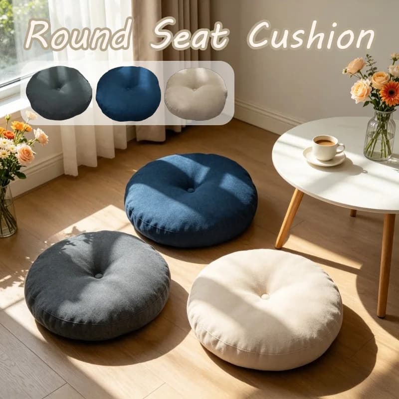 Japanese Style Round Thick Tatami Cushion Breathable Cotton Linen Seat Pad High Elastic Pearl Cotton Filling for Meditation Home