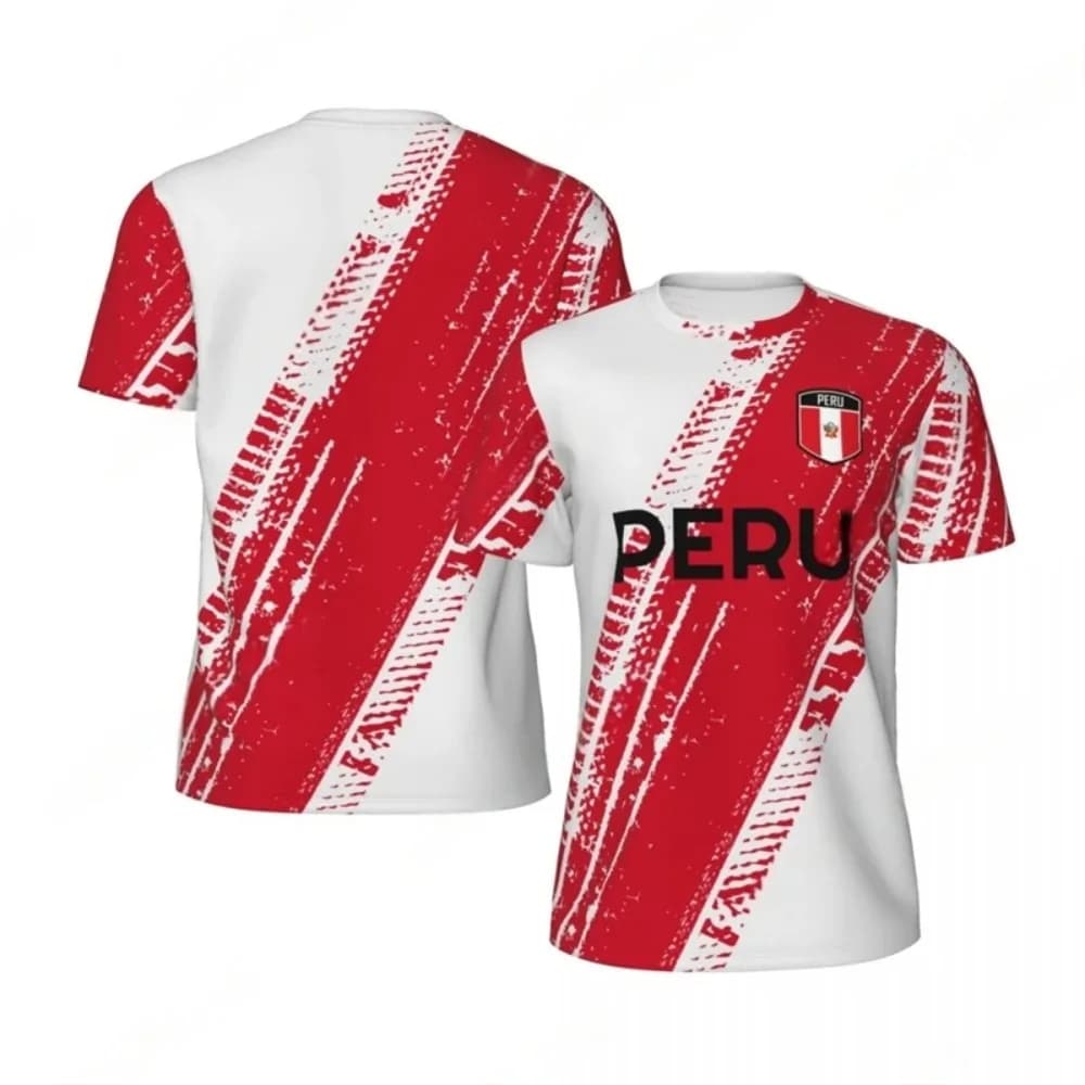 Men's Peruvian Flag Print Football Shirt Trendy 3D National Emblem Print Sports Top Loose and Breathable Men's Women's T-Shirts