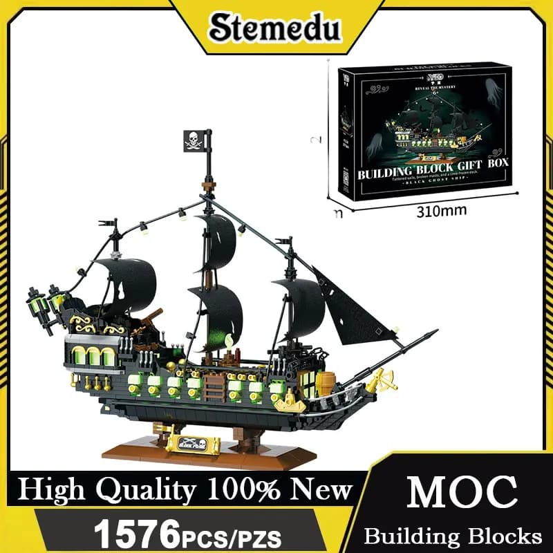 P3128 1576 Pezzi Modello di Nave Pirata Blocchi da Costruzione Luminosi al Buio Nave Fantasma Gioco Educativo Kit Fai-da-Te
