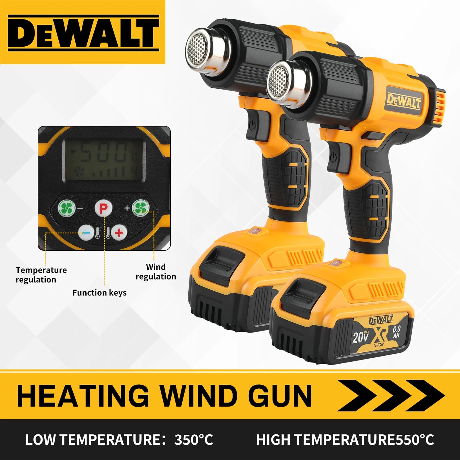 DEWALT 18V 21V Pistola Termica per Termoretrazione, Pistola ad Aria Calda Senza Fili, Asciugatore Elettrico, Soffiatore Termico per Batterie 18/20V