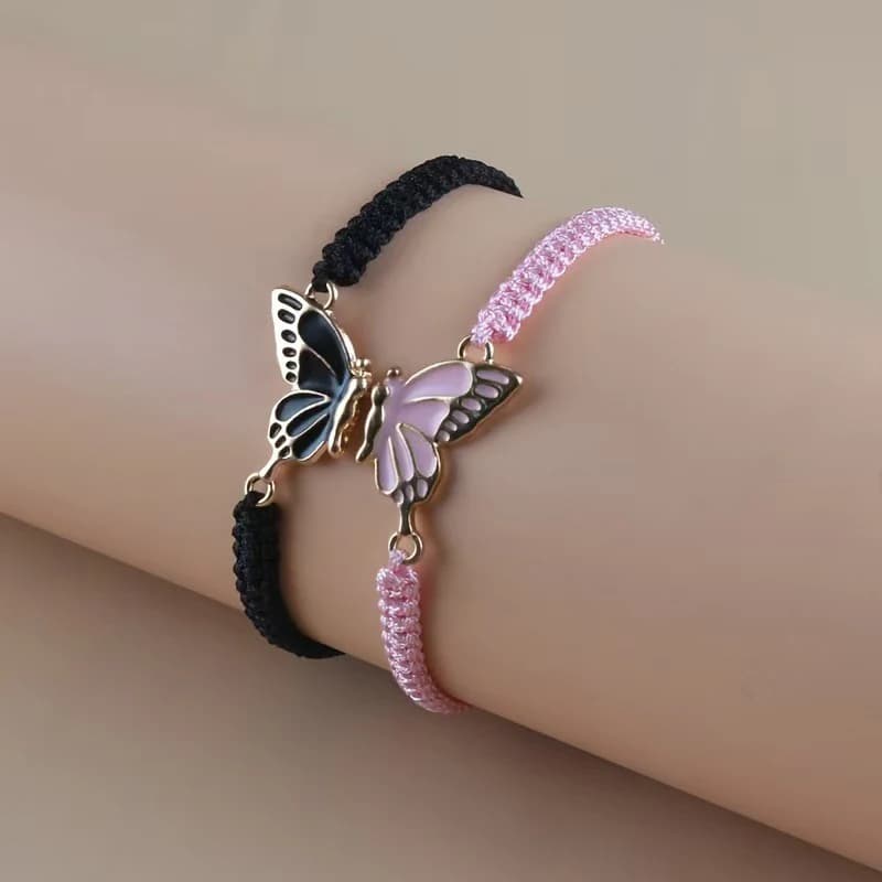 Bracciale per coppia intrecciato a mano con farfalla semplice da 2 pezzi per donna Uomo Bracciale a farfalla alla moda Regali versatili con polsino in tessuto