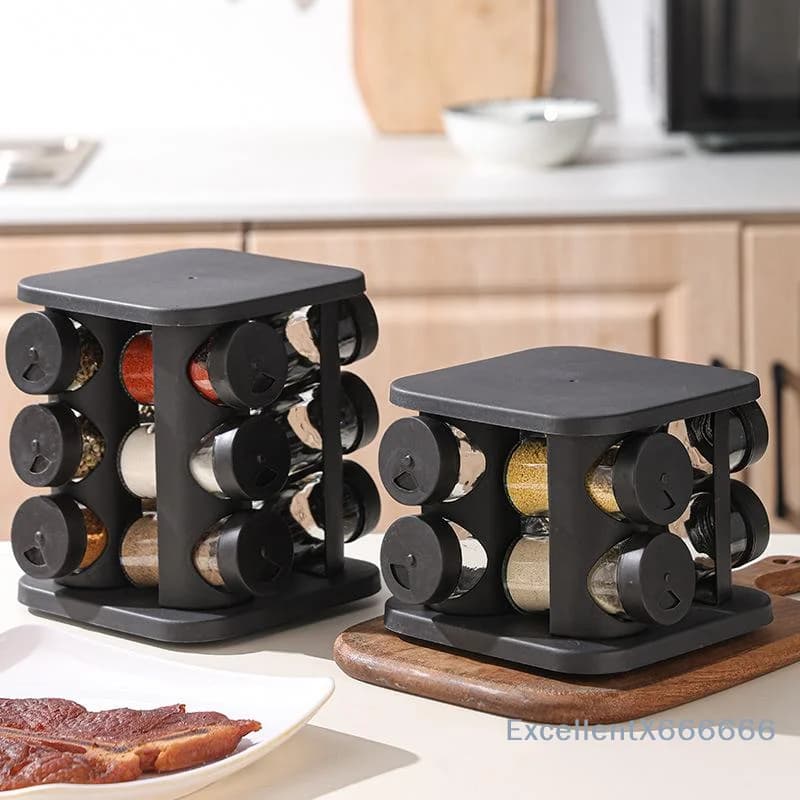 Large Capacity Rotating Spice Rack Set 9/13/17 Pcs Glass Jars Seasoning Organizer for Kitchen Pantry Counter Storage
