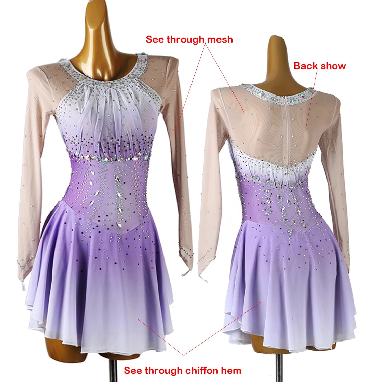 Vestito da pattinaggio di figura Abbigliamento da ballo Costume di scena Abbigliamento Ragazza Abbigliamento per bambini Vestito da pattinaggio su ghiaccio artistico Body da ballo Samba B030