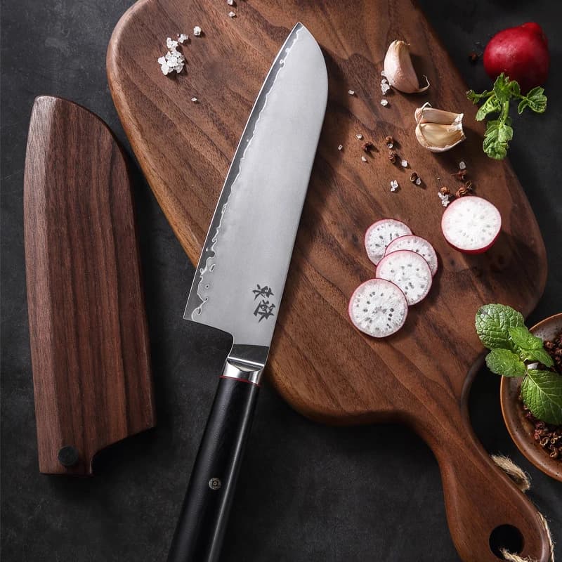 Coltello Santoku da 7 pollici 3 strati in acciaio rivestito AUS-10 Lama Chef Mannaia Carne Affettare Verdure Coltelli da cucina giapponesi Strumenti di cottura