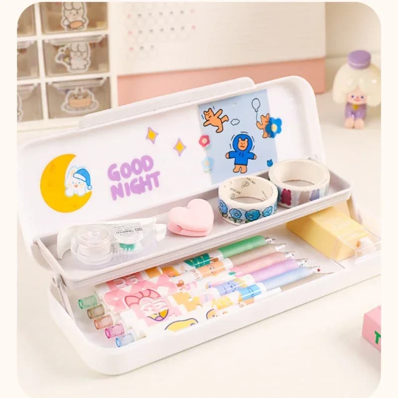 Kawaii DIY Pencil Case with Sticker Set Sweet Cartoon Solid Color Stationery Pencil Box Portable Pen Eraser Back To School