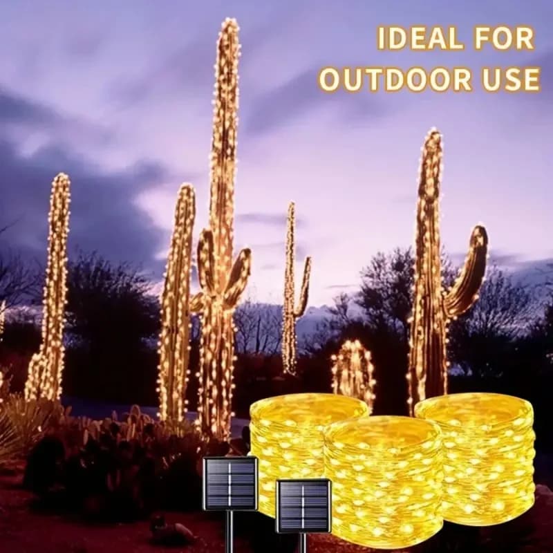 Luci a LED con filo di rame per feste, matrimoni, giardini estivi, decorazioni per la casa, illuminazione da esterno, patio, lampada solare a ghirlanda