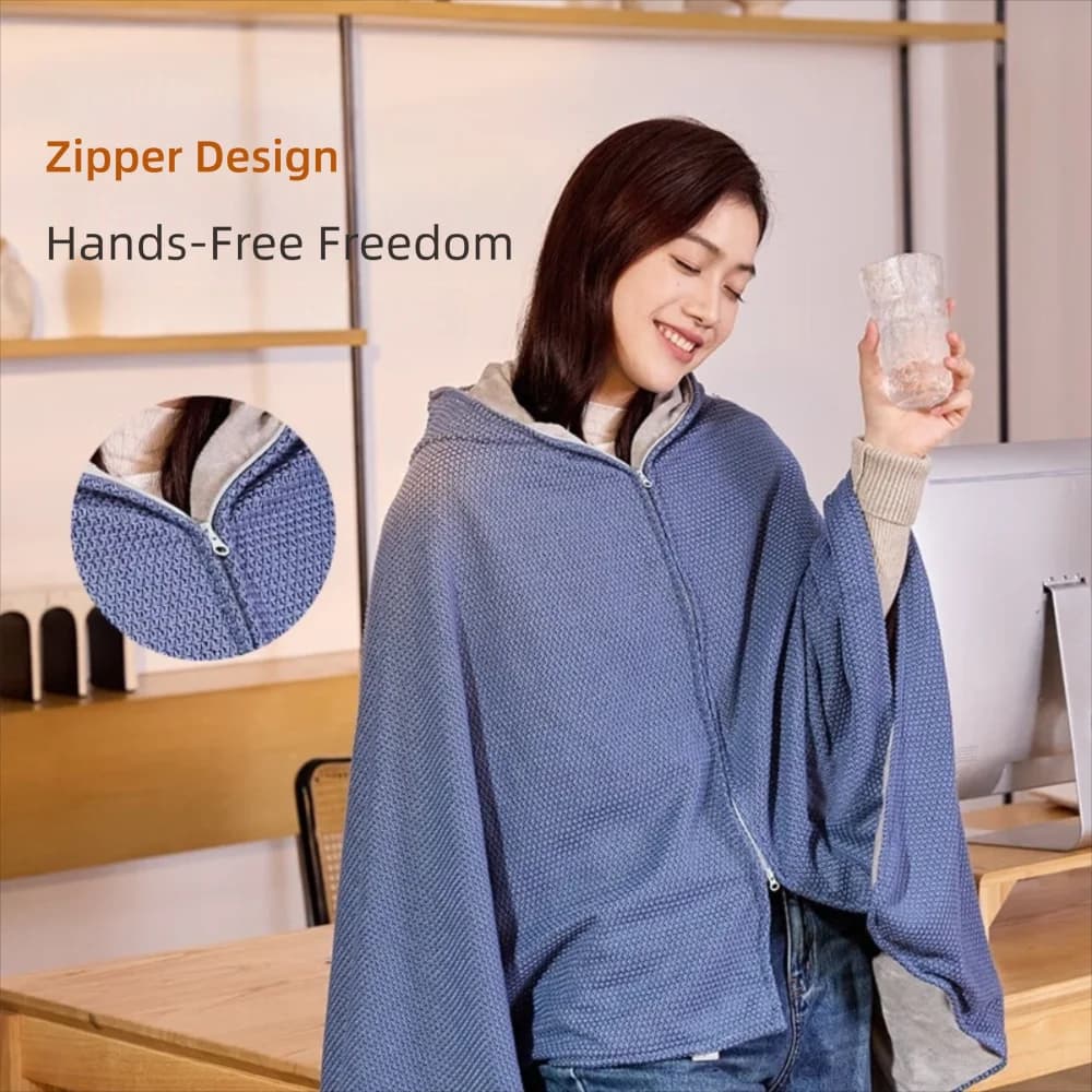 Coperta Elettrica USB Indossabile con 3 Livelli di Riscaldamento, Coperta Portatile Lavabile con Cappuccio, Sciarpa Calda per Ufficio