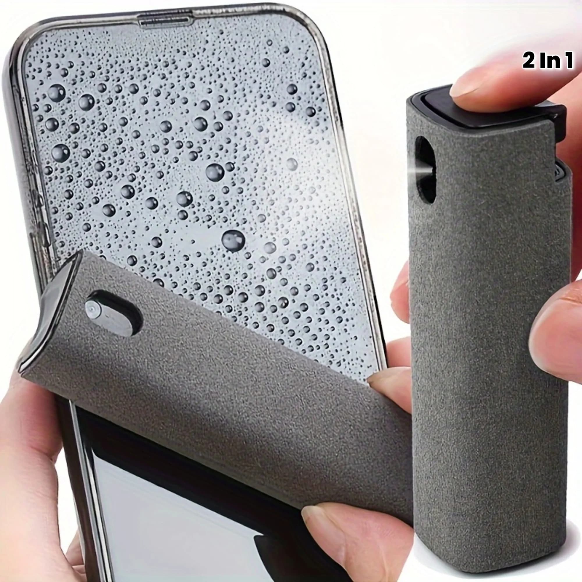 Set 2-in-1 con Flacone Spray e Panno in Microfibra, Detergente Portatile per Schermi di Telefoni, Tablet, Occhiali ed Elettronica
