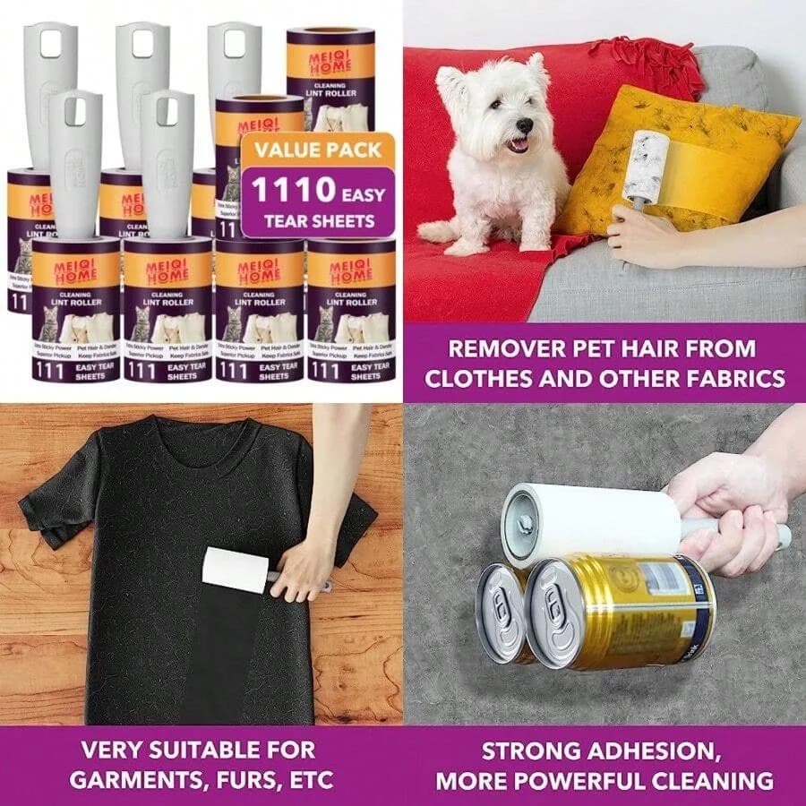 【New style】MEIQIHOME Lint Rollers For Pet Hair Extra Sticky 1110 Sheets Mega Value Set Lint Roller With 5 Upgraded Handles 10 R