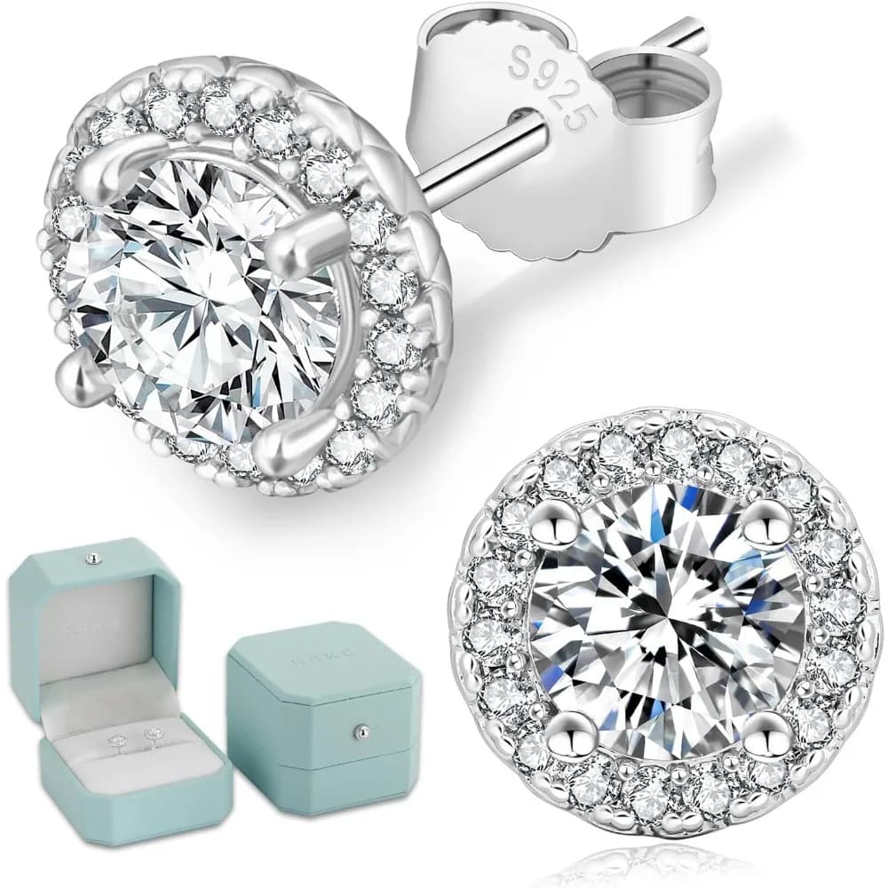 Earrings Moissanite KRKC, diamond earrings created in women's workshop, 14K gold plated, 925 sterling silver earrings, D Co