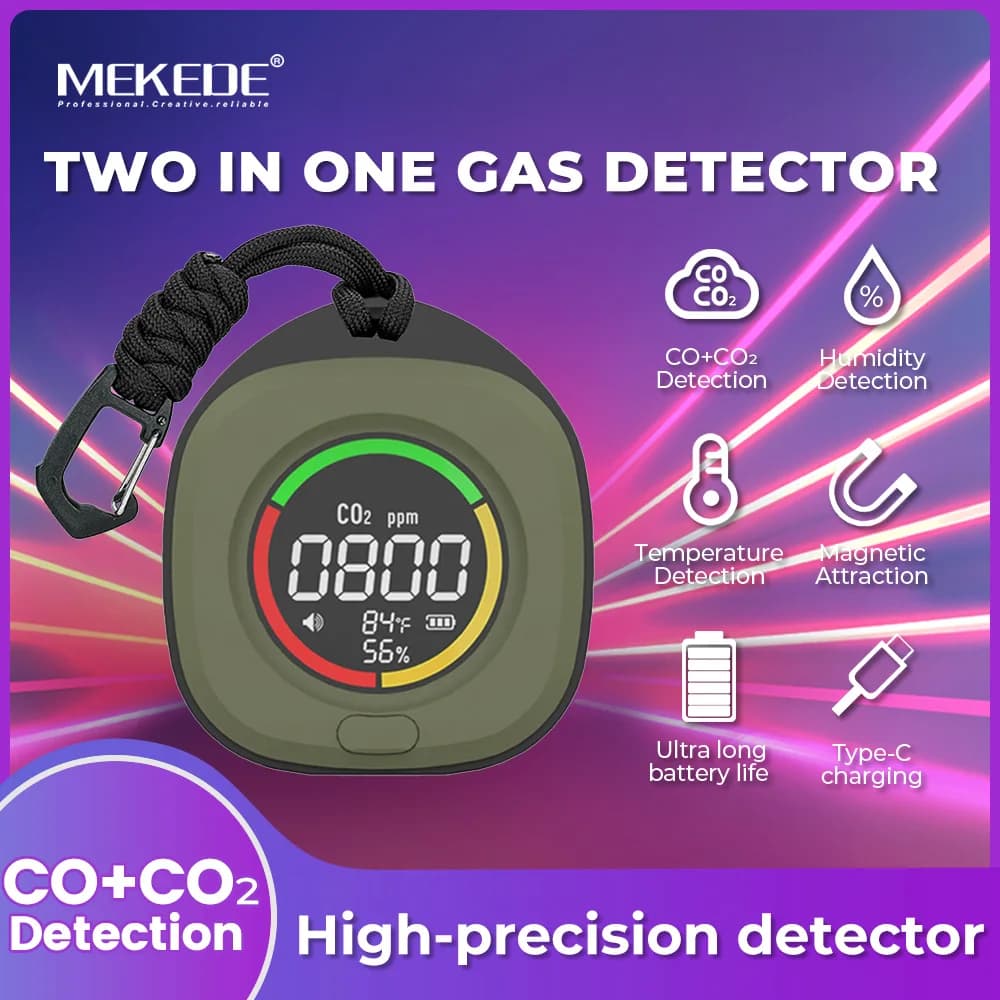 Rilevatore Portatile di Monossido di Carbonio e Anidride Carbonica 2-in-1 MEKEDE, Alta Precisione, Schermo LED, Rilevamento CO e CO2 con Allarme Sonoro