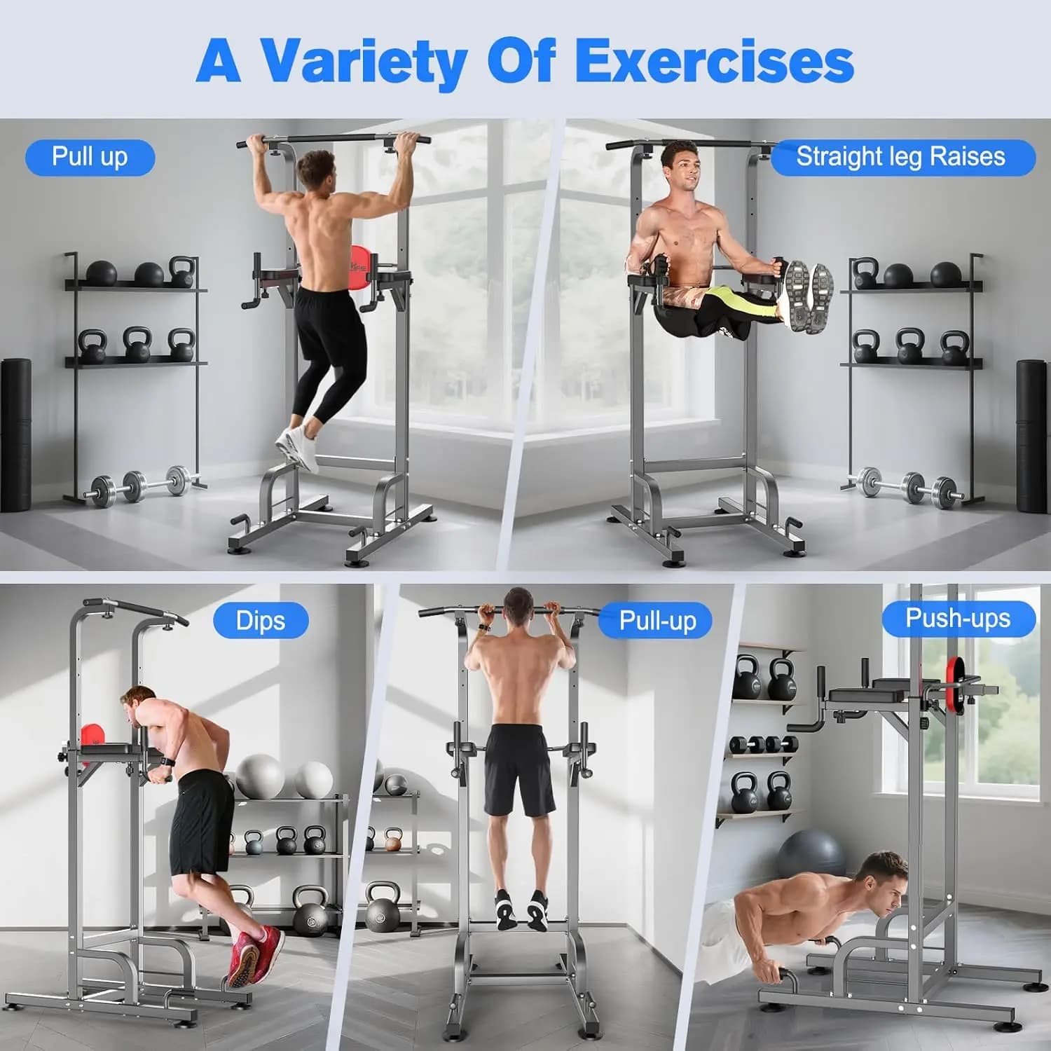 REBUILD YOUR LIFE Power Tower: Stazione Multifunzione per Trazioni e Dip, Attrezzatura per Allenamento di Forza e Fitness per Palestra Domestica