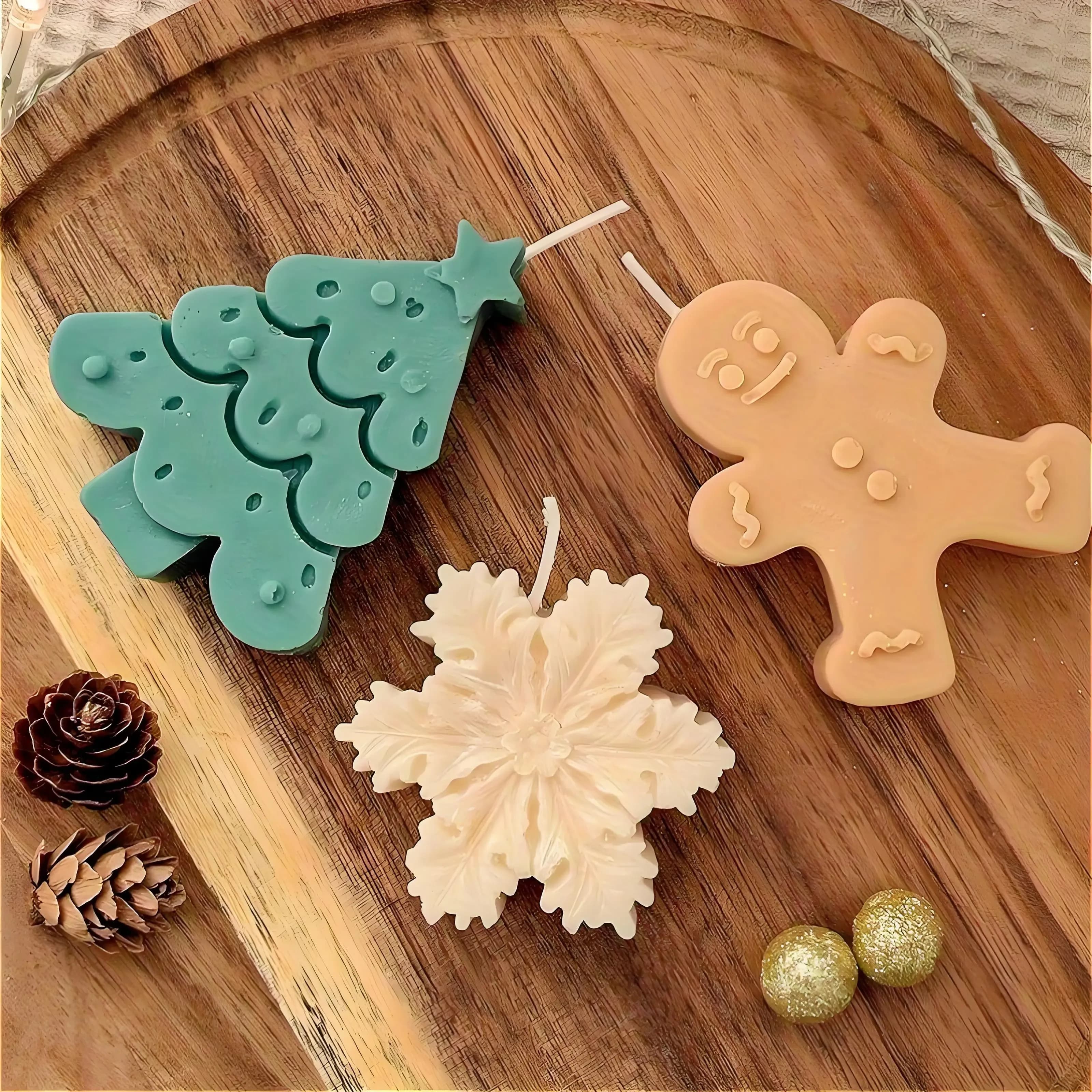 Set di 3 Stampi in Silicone Natalizi, Adatti per Candele Fai-da-Te, Sapone, Decorazioni Natalizie, ecc.