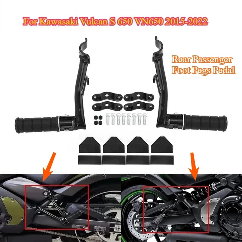 Pedane Poggiapiedi Posteriori Nere per Passeggero Moto, Staffa Modificata per Kawasaki Vulcan S 650 VN650 2015-2022