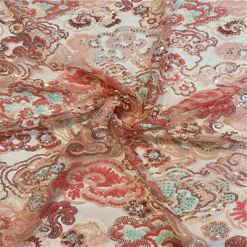 1yards high grade embroidered clothing fabric Mesh sequined embroidered lace fabric for clothes,cheongsam for suit or dress