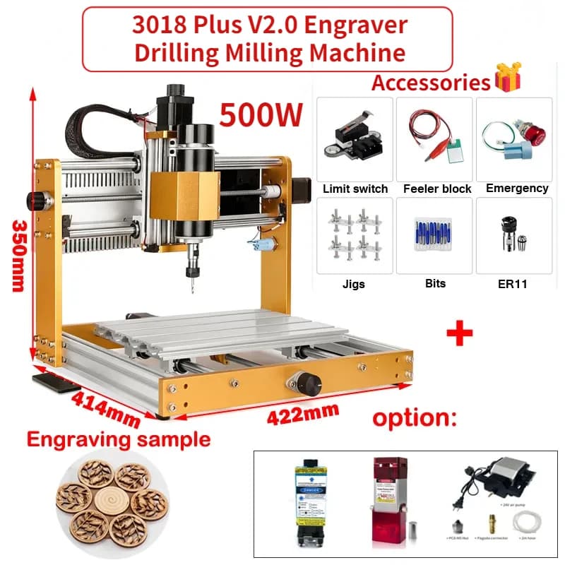 Fresatrice per trapano per incisore LY CNC Router 3018 Plus V2.0 per incisione su legno fai-da-te con pompa e laser da 40 mm 5,5 W 10 W
