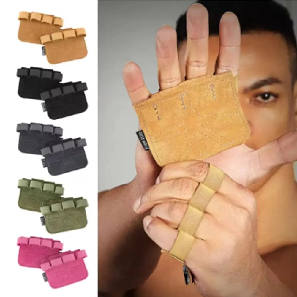 1 paio di guanti da allenamento per sollevamento pesi in pelle protezione del palmo guanti da palestra traspiranti impugnature resistenti all'usura a quattro dita