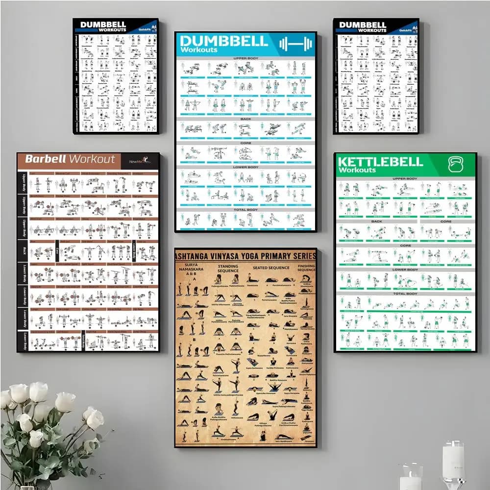 Gym Sport Fitness Dumbbell Kettlebell Workout Poster HD Durable PVC Wall Art - Waterproof Peel & Stick For Home Hotel Bar