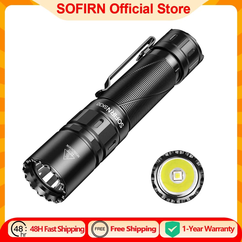 SOFIRN SK30 3000LM Torcia tattica 6000K SFT70 Luce LED 21700 USB C Torcia EDC ricaricabile con doppio interruttore