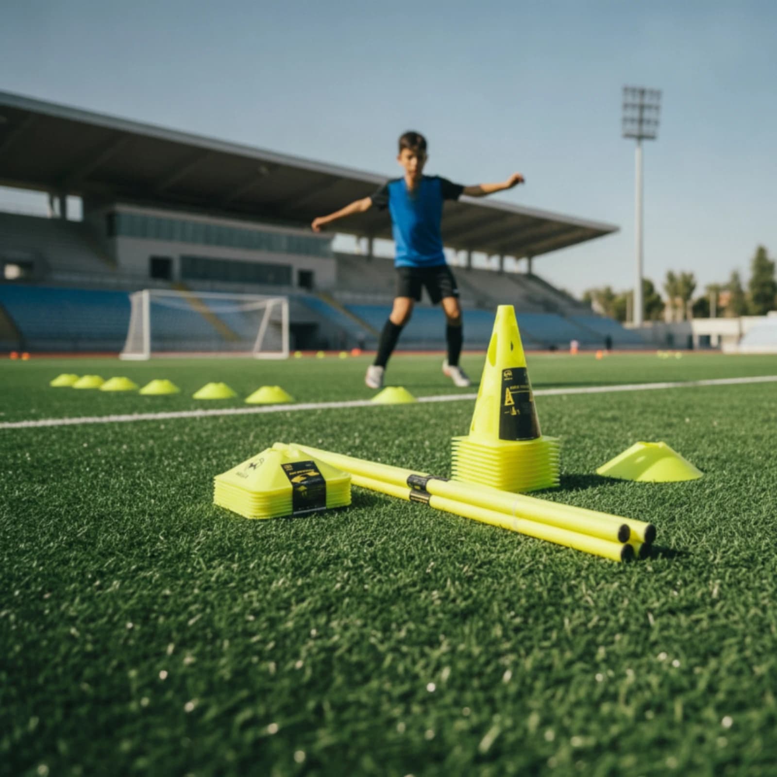 Football Training Marker Set Hollow Marker Poles with Cones Agility Training Set Flat Equipment Portable for Coaches