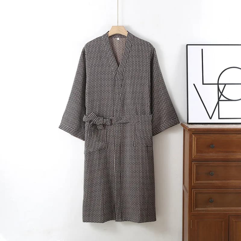Spring Autumn Man Dress Scottish 100% Cotton Kimono Men's High Quality Bathrobe Maschile Chinese Style Man Son Casual Kimono Robe