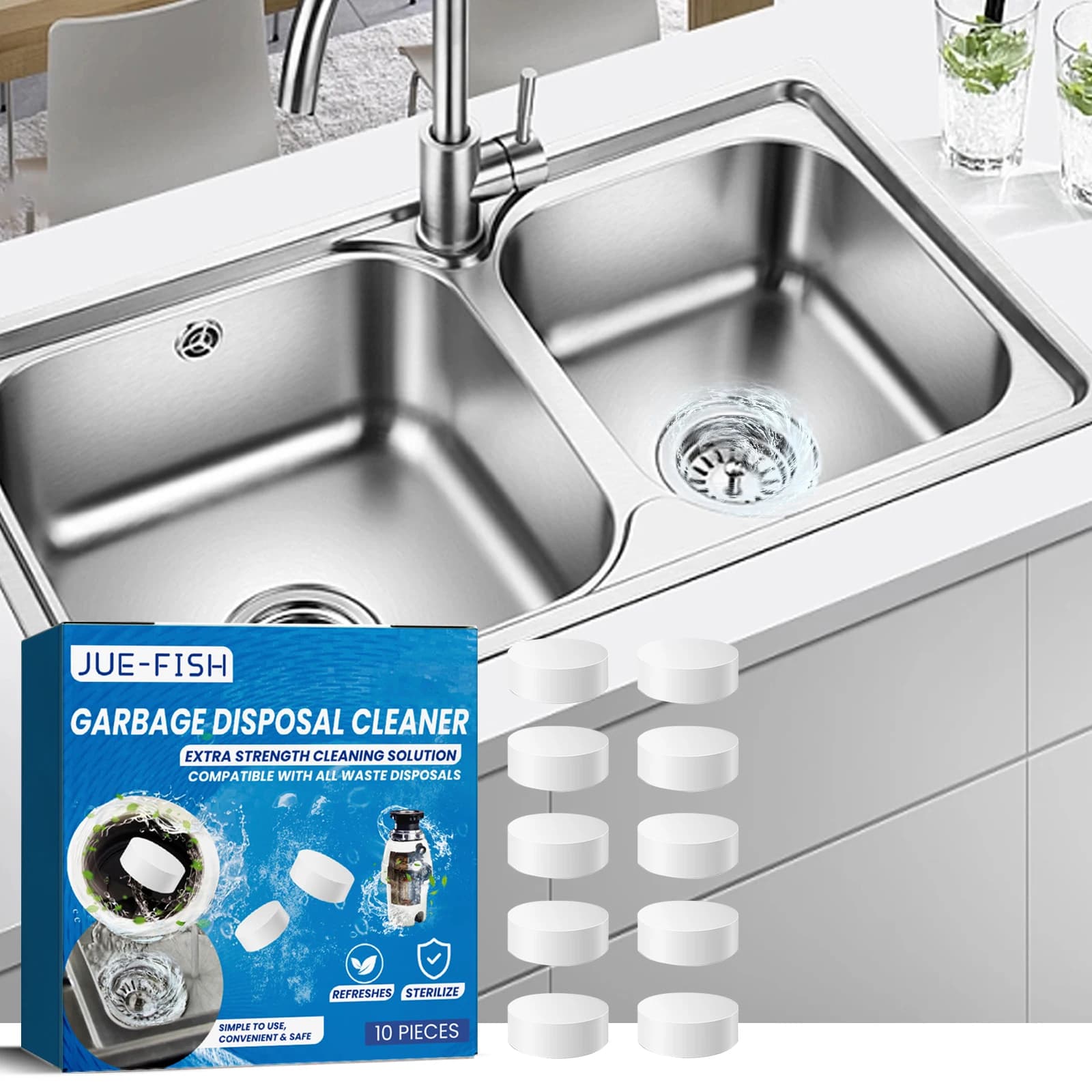 Jue-Fish Lavastoviglie Lavandino Potente rimozione del grasso, ridimensionamento, compresse detergenti Detergente, strumenti per la pulizia della cucina Detersivo per tubi