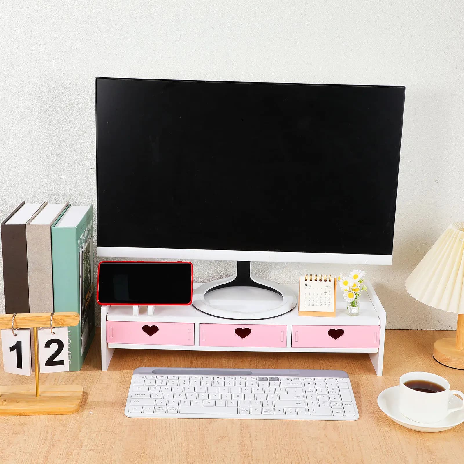 1Pcs Laptop Riser Stand with Organizer Drawer Monitor Elevator for Desktop Clutter Free Workspace Sturdy Construction Eco
